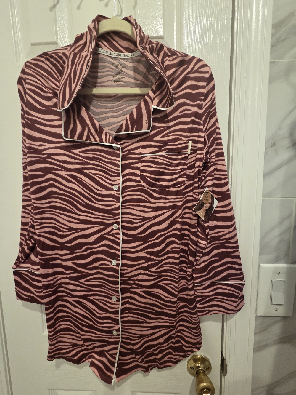 Thalia Sodi Pink and Mauve Zebra-Print Pajama Top